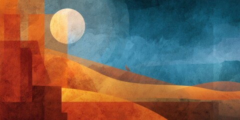 Abstract Desert Landscape with Sun and Dunes