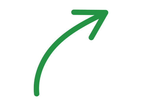 Green curved upward arrow graphic design element.