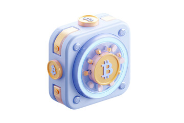 Crypto safe box with Bitcoin symbol. 3D rendering. Blockchain finance security concept