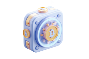 Crypto safe box with Bitcoin symbol. 3D rendering. Blockchain finance security concept