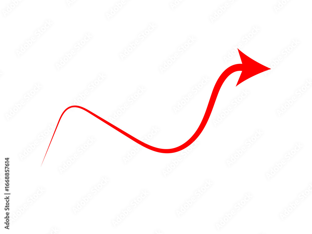 Aufkleber winding red arrow ascending against a striking black background offering guidance and directional fl