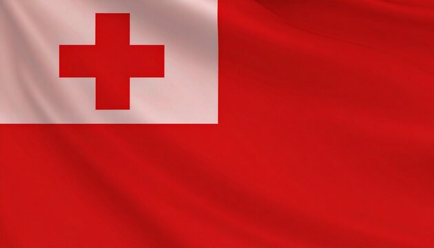 "Tongan national flag with a red field and white canton bearing a red cross, symbolizing Christianity, purity, and sacrifice."
