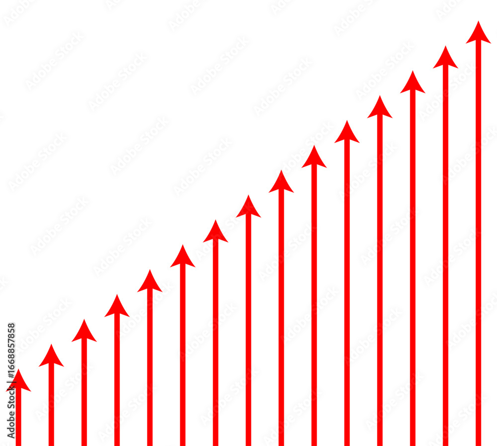 Poster a series of red arrows pointing upwards in a diagonal line, indicating growth or progress.