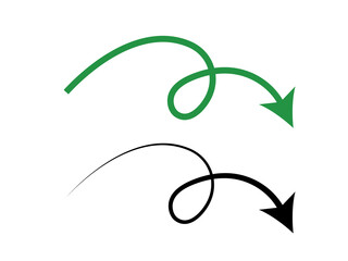 Vibrant Green Swirling Arrow Illustrating Direction and Guidance on Deep Black Backdrop for Creative Projects