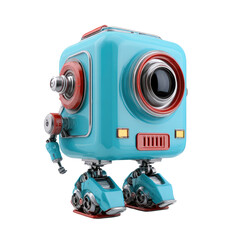 Cute blue and red retro robot with boxy head and legs