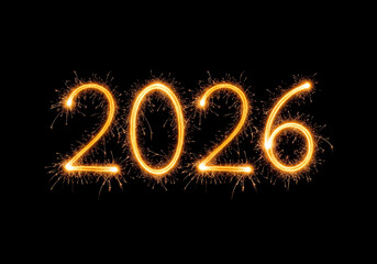 2026 number made by gold fireworks. Happy new year 2026 greetings