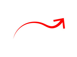 A curved red arrow pointing upwards and to the right on a white background.