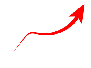 A vibrant red arrow curving upwards, symbolizing growth and progress on a white background.