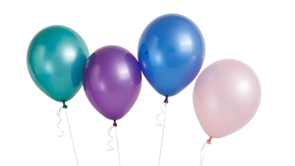 Floating Balloons: A vibrant collection of four balloons float gently, their diverse colors creating a sense of whimsy and cheer, perfect for celebrations and moments of joy.
