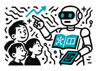 Robot Teacher Guide &ndash; Futuristic AI Mentor Illustration.