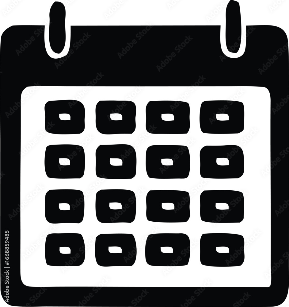 Poster simple black and white calendar icon representing dates and planning for organization and scheduling