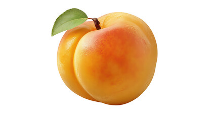 Ripe, vibrant apricot with green leaf and rich orange color isolated