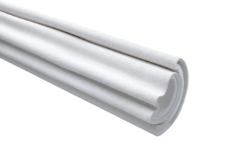 Rolled white fabric or material, smooth surface, pleated texture