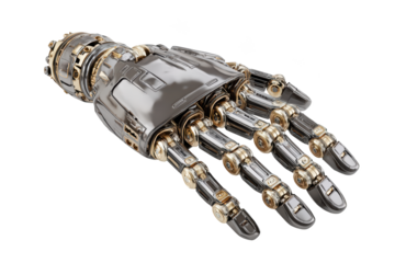 Futuristic metallic robotic hand with intricate mechanical details