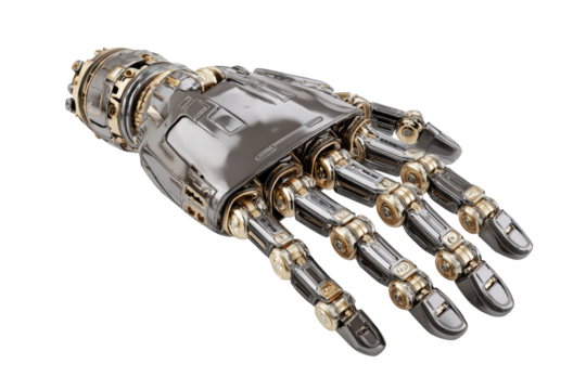 Futuristic metallic robotic hand with intricate mechanical details