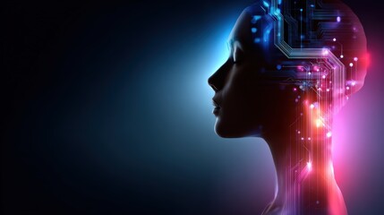 Futuristic Female AI Profile with Digital Circuit Brain