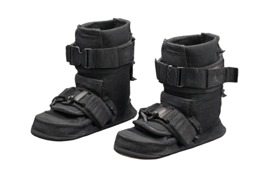 Dark gray snowboard boots with multiple adjustable straps