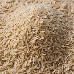 High-resolution close-up of uncooked white basmati rice grains, elongated texture in sharp focus, isolated studio background.