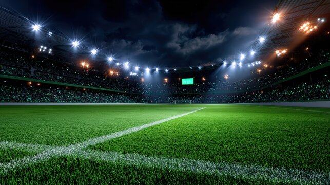 Football Field Corner at Night Under Stadium Lights - Powered by Adobe