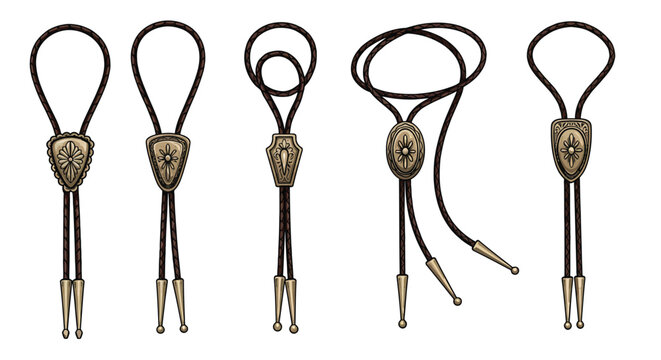 Set of elegantly designed bolo ties, western accessories with intricate metal details