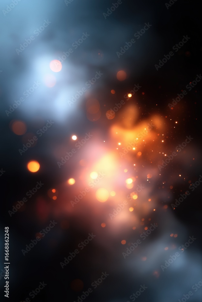 Poster abstract cosmic light pattern with colorful glowing particles in dark background