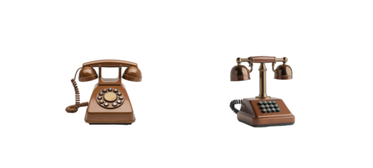 Vintage rotary phones and early push-button telephone concepts