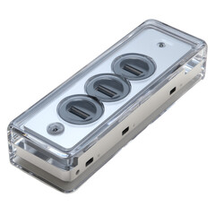 Fototapeta premium Clear plastic enclosure houses three USB ports