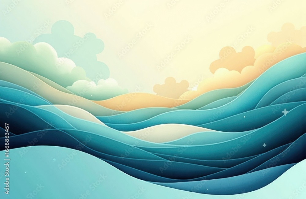 Aufkleber colorful abstract waves with soft clouds creating a calming landscape scene