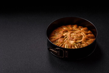 Apple or pear sweet pie for Halloween, hot baking in autumn. Apple pie