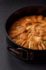 Apple or pear sweet pie for Halloween, hot baking in autumn. Apple pie