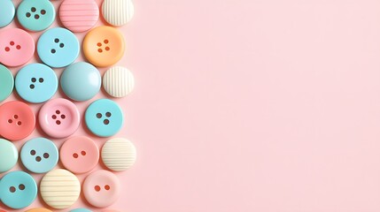 Pastel Colorful Buttons on Pink Background Flatlay
