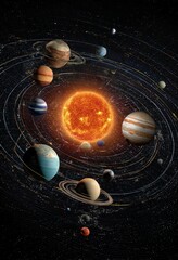 Solar system planets orbiting sun