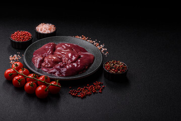 Raw fresh chicken or turkey liver, internal offal of poultry. Raw chicken liver