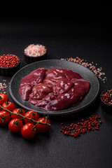 Raw fresh chicken or turkey liver, internal offal of poultry. Raw chicken liver