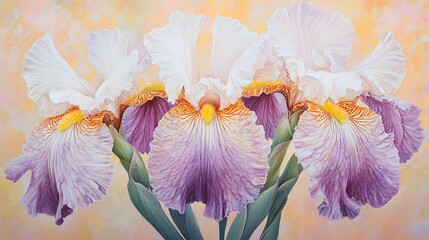 Elegant Cluster of Pale Purple and White Irises
