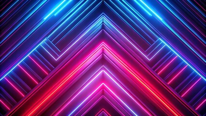 Vibrant neon geometric pattern with red and blue lights