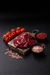 Raw fresh chicken or turkey liver, internal offal of poultry. Raw chicken liver