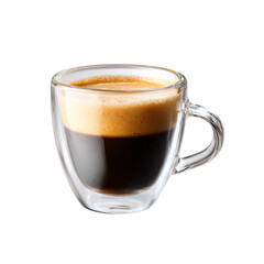 Glass cup of espresso coffee isolated on a transparent background, in a PNG format