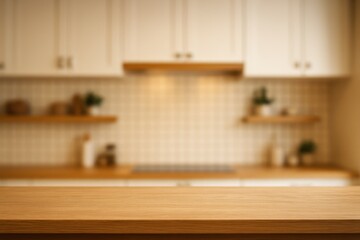 Cozy Warm Kitchen Shelf Background with Soft Lighting for Home Cooking Scenes