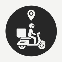 Delivery Icon Featuring Rider on Scooter with Location Pin Symbol