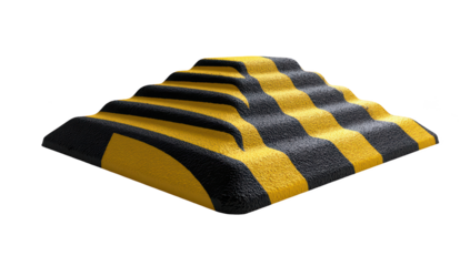 Black and yellow, tiered speed bump with textured surface