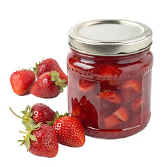 A jar of strawberry jam isolated on a transparent background
