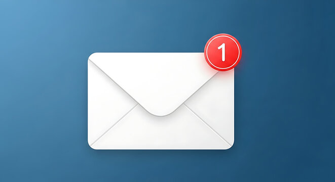 White envelope with red notification badge indicating one new message
