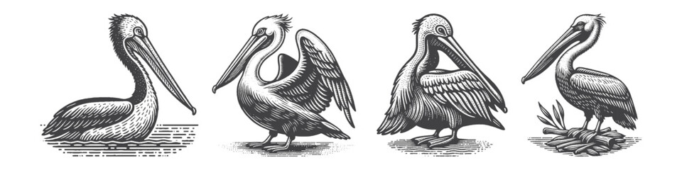 Vintage Hand-Drawn Pelican Illustration, Coastal Bird Engraved Vector for Nature and T-Shirt Design