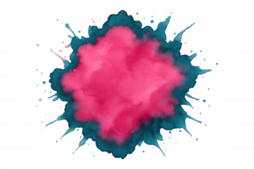 Colorful watercolor splashes creating an abstract design with vibrant pink and blue hues on a transparent background, showcasing artistic flair