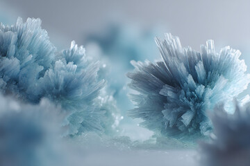 Fractal-like blue mineral formations resembling neural networks. Nature inspired artificial intelligence concept. Soft ethereal glow background.