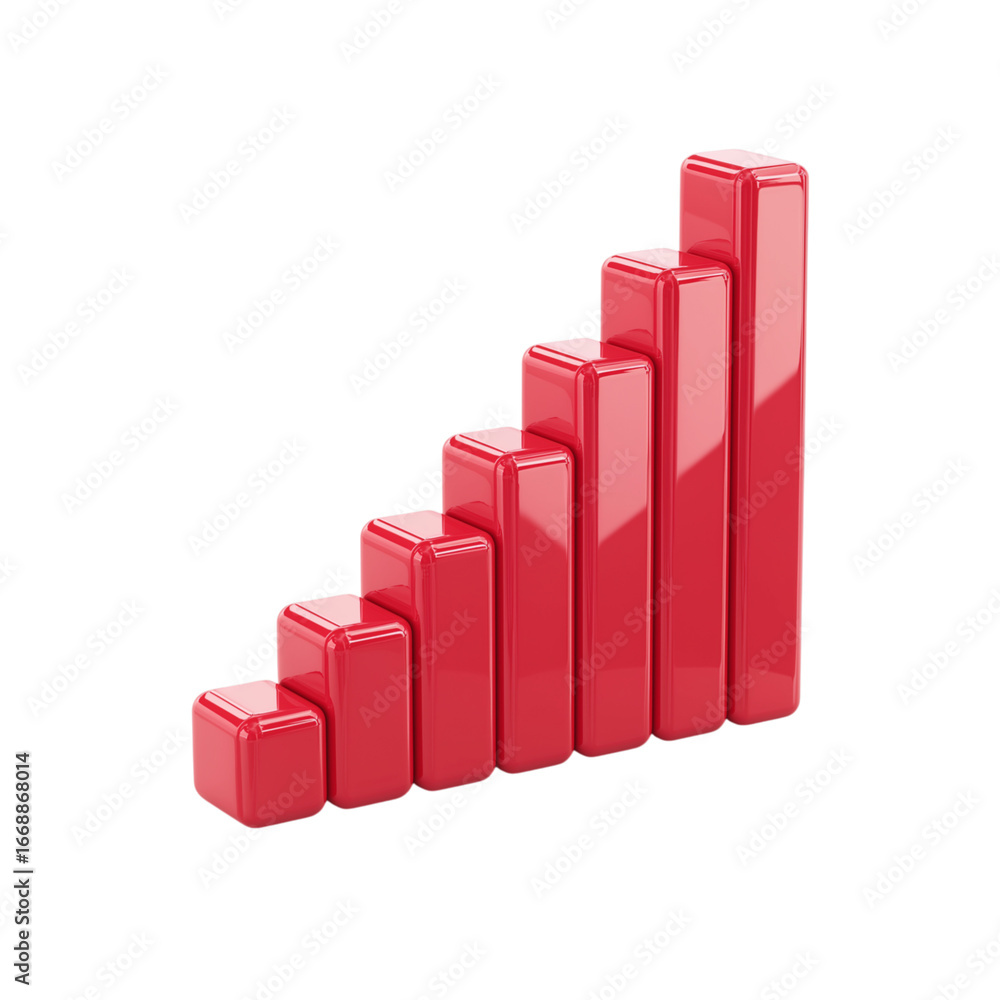 Poster red bar graph showing upward trend isolated on transparent background