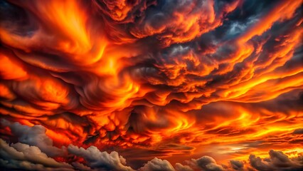 Fiery sky with dramatic clouds at sunset