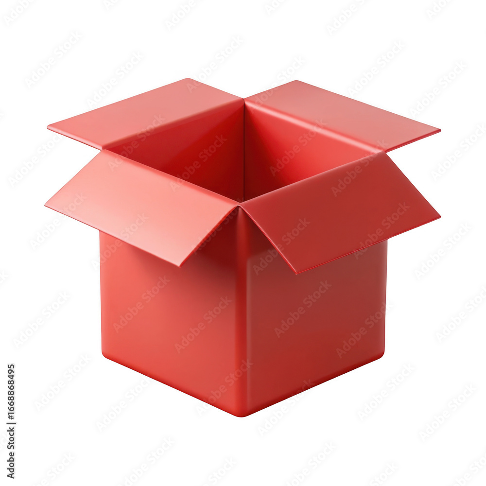 Poster 3d open red cardboard box isolated on transparent background