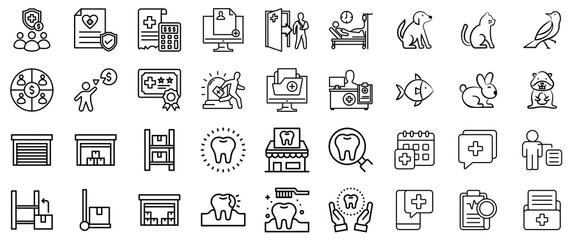Diverse Medical and Business Icons: Healthcare, Animals, and Logistics